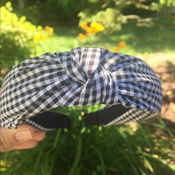 Black and white checkered topknot headband - Picture 3 of 4